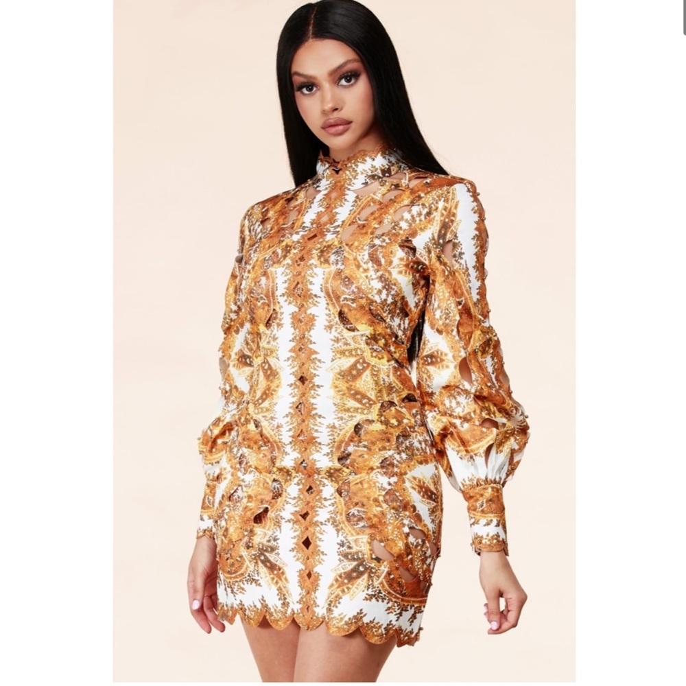 Gold long sleeve mini dress